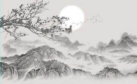 新中式水墨山水风景国画背景墙