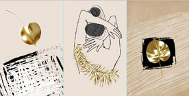 北欧风金色树叶美女装饰画无框画