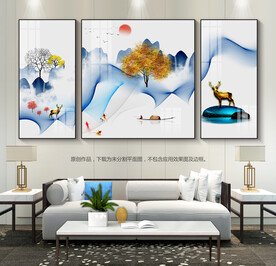 意境山水装饰画客厅装饰画三联画