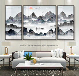 客厅装饰画三联画新中式装饰画