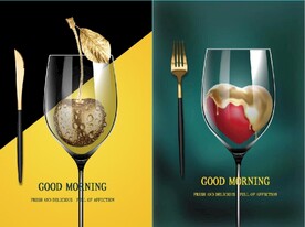 晶瓷酒杯金色樱桃餐厅装饰画