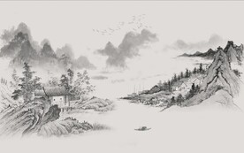 新中式水墨山水风景国画背景墙