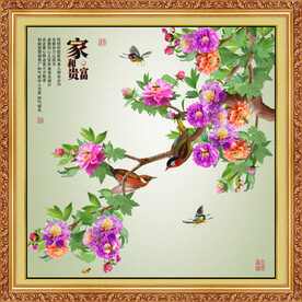 牡丹花鸟正方型装饰画