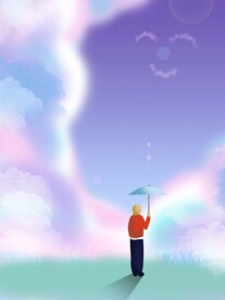 手绘心情插画蓝天下撑伞的少年