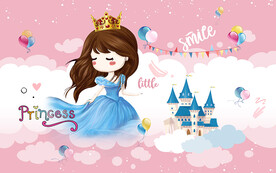 手绘卡通可爱公主城堡电视背景墙