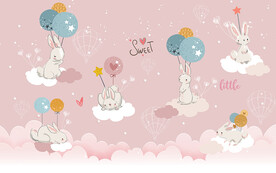 可爱卡通小兔子气球儿童房背景墙