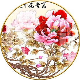 新中式花开富贵牡丹花圆形装饰画