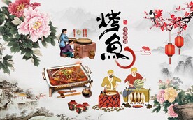 复古烤鱼工装背景墙