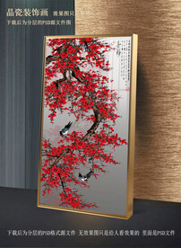 手绘梅花喜鹊玄关装饰画