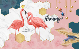 简约羽毛六边形火烈鸟电视背景墙