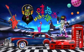 复古工装潮流嘻哈音乐背景墙