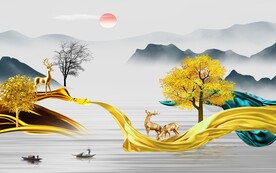 最新山水新背景墙 TIF分层