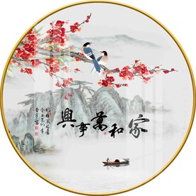 新中式家和花鸟桃花圆形装饰画