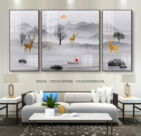 意境山水画石来运转装饰画挂画