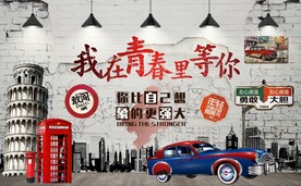 复古怀旧80后酒吧背景墙图片