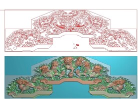 麒麟狮子椅脑靠背宝座精雕图