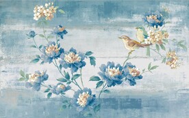 北欧风白色花鸟水彩油画背景墙