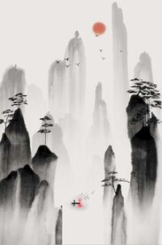 新中式水墨山水风景国画背景墙