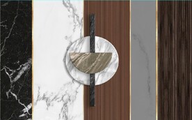 现代风抽象几何大理石拼花电视墙