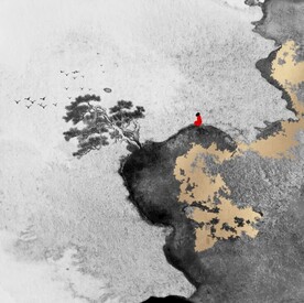 新中式金色水墨禅僧风景装饰画