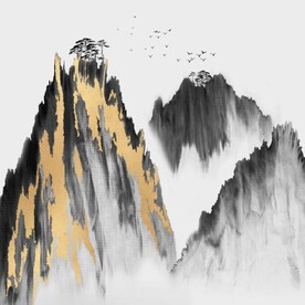新中式金色水墨山峰风景装饰画