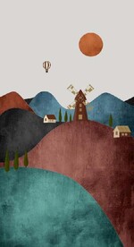 北欧风抽象山脉房子风景玄关装饰