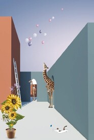 抽象立体建筑长颈鹿玄关装饰画