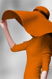 现代橘黄色太阳帽美女玄关装饰画