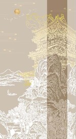 新中式金色浮雕山水玄关装饰画