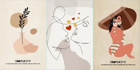 北欧风抽象美女花瓶装饰无框画