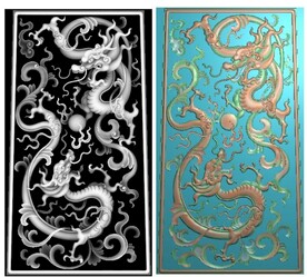 天官赐神福中花板草龙双龙戏珠