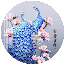 浮雕孔雀玉兰花圆形装饰画