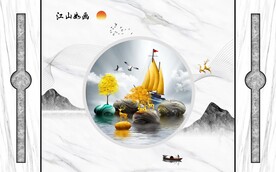 新中式圆形装饰画图片背景墙