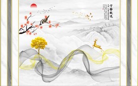 新中式山水意境兰花背景墙