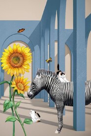 现代3D建筑空间斑马玄关装饰画