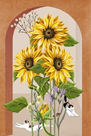 现代3D建筑向日葵玄关装饰画