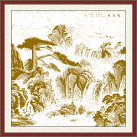 新中式线描大气山水壁画