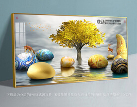 梅花鹿鹅卵石发财树装饰画