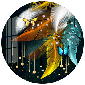 金色羽毛蝴蝶轻奢圆形装饰画