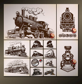 矢量手绘复古蒸汽火车系列