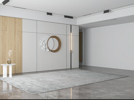 现代极简客厅沙发背景墙3D空景