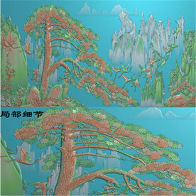 黄山迎客松屏风精雕图