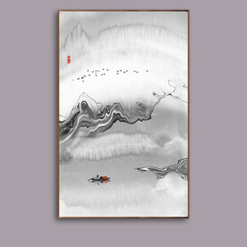 晕染水墨抽象写意山水装饰画