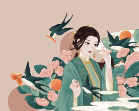 燕窝美女手绘图图片