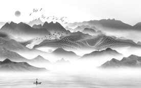 高清 中式新款山水 文件分层 