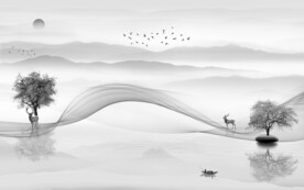 别墅简约意境山水 文件分层 