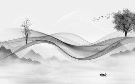 新中式简约意境山水 文件分层 