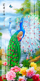 油画孔雀玄关