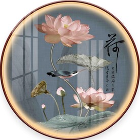 中式手绘荷花圆形装饰画图片