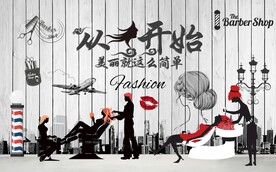 时尚美容美发背景墙装饰画